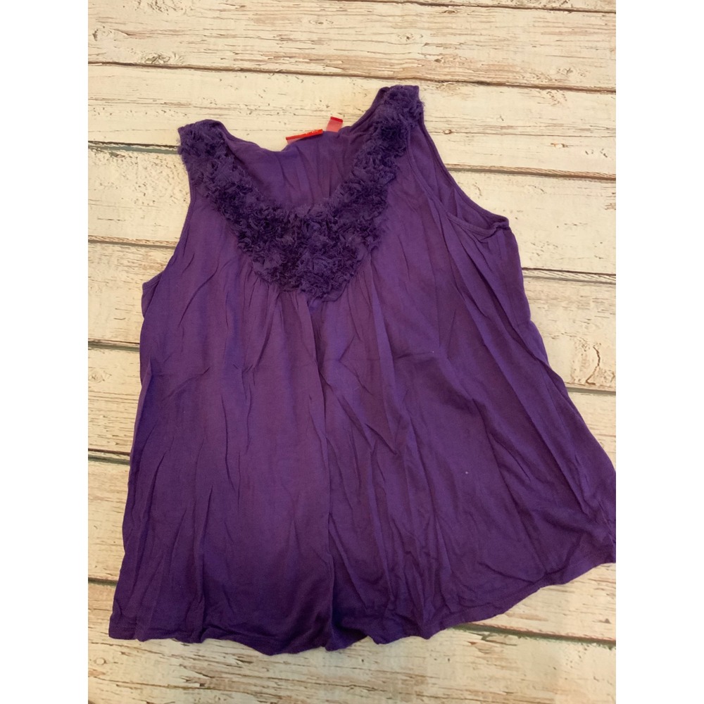 Elle Vintage Y2K Purple Ruffle‎ V-Neck Pleated Sleeveless Tank Top Blouse Large